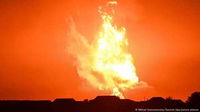 A fire is seen after an explosion is seen in the Azerbaijan's sector of the Caspian Sea. 