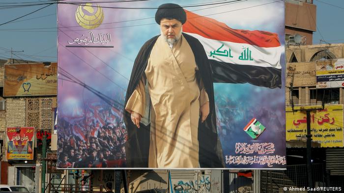 A poster of Iraqi Shiite cleric Moqtada al-Sadr