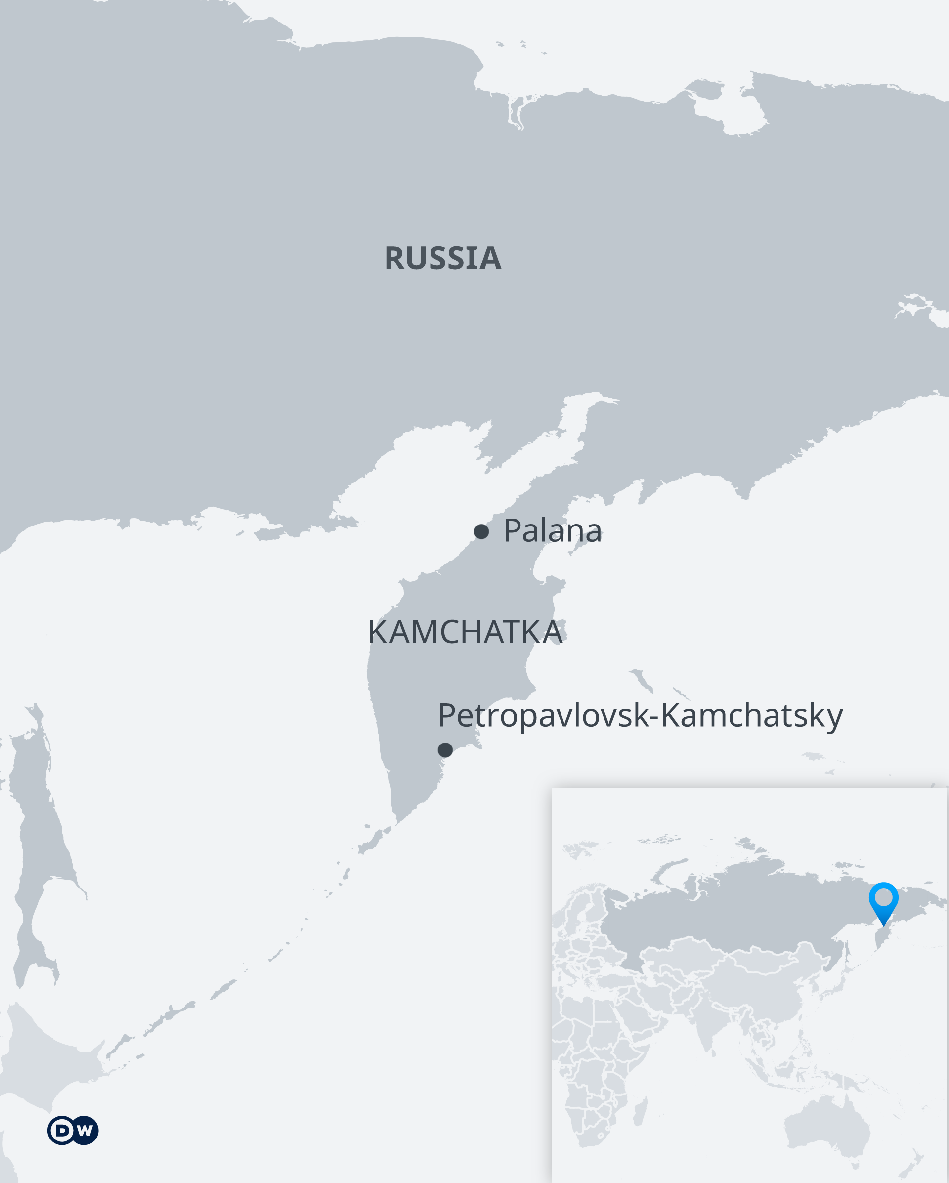 A map of Russia highlighting the Kamchatka Peninsula 