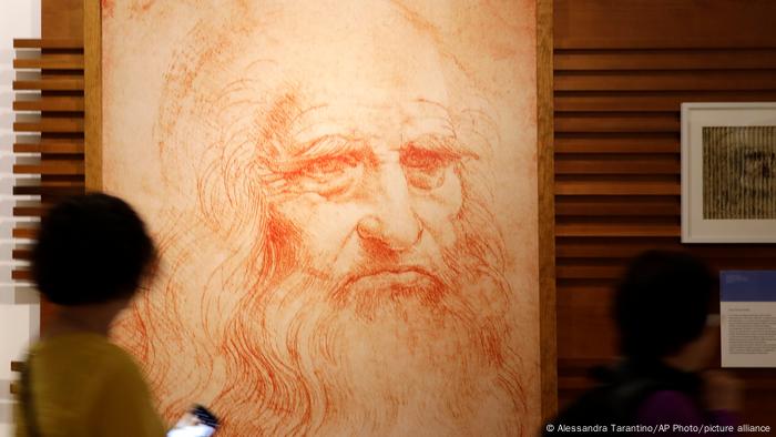 Visitors to Rome view a portrait of the Italian painter from the Renaissance, scientist and inventor Leonardo Da Vinci.