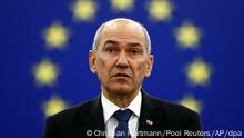 06.07.2021, Frankreich, Strasbourg: Janez Jansa, Ministerpräsident von Slowenien, nimmt an der Präsentation der slowenischen Präsidentschaft während einer Plenarsitzung im Europäischen Parlament teil. Foto: Christian Hartmann/Pool Reuters/AP/dpa +++ dpa-Bildfunk +++