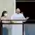 Pope Francis speaks to crowd from hospital balcony