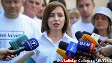 11.07.21 *** Moldova's President Maia Sandu speaks after voting at a snap parliamentary election, in Chisinau, Moldova July 11, 2021. REUTERS/Vladislav Culiomza