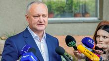 11.07.21 *** Igor Dodon, ex-president and leader of the Party of Socialists, speaks after voting at a snap parliamentary election, in Chisinau, Moldova July 11, 2021. REUTERS/Stringer NO RESALES. NO ARCHIVES