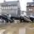 Cars piled up in the Belgian city of Verviers after it was hit by flooding.