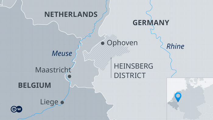 Une carte montrant la région inondable en Belgique et en Allemagne