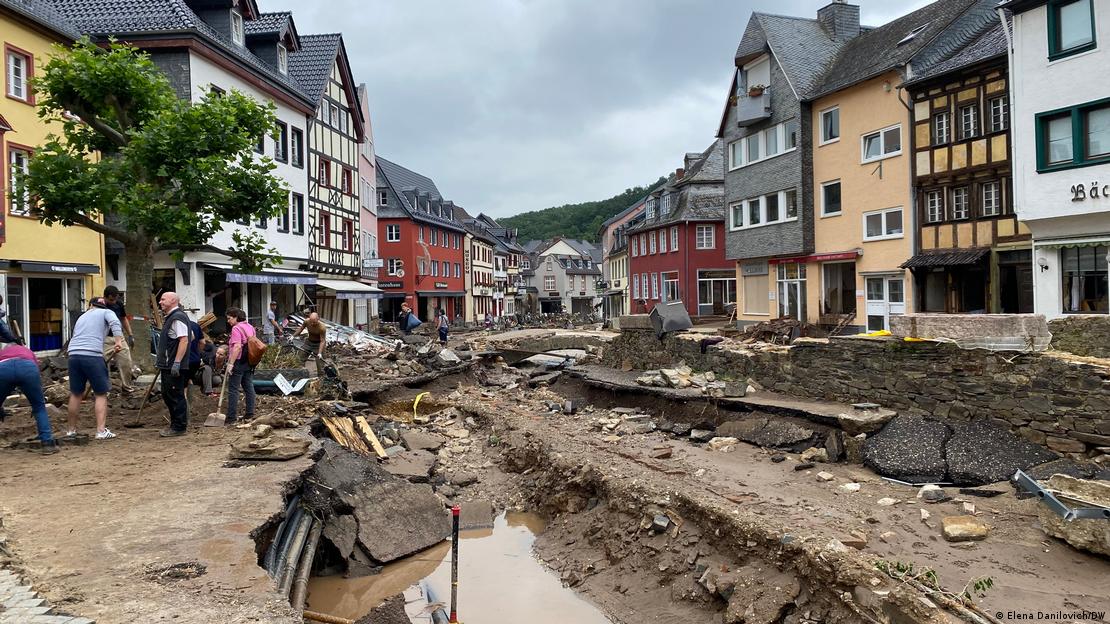Scene of damaged road in town