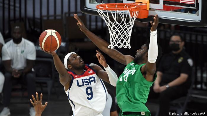 Nigeria in action against the USA in an Olympics warm-up game