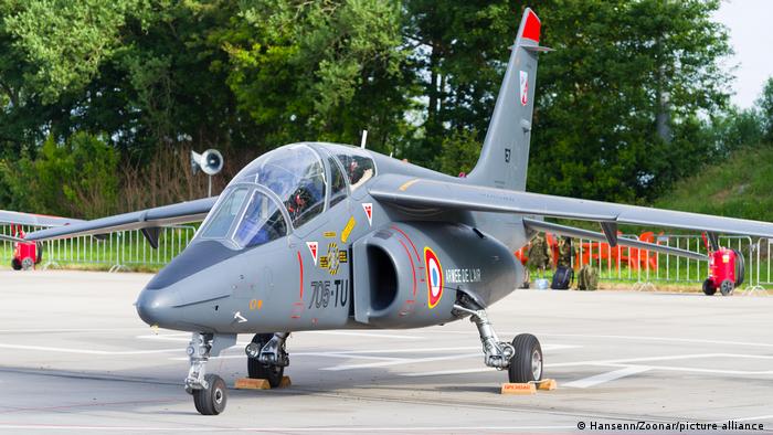 Parked dassault-dornier alpha jet fighter at a Netherlands air force open day display.