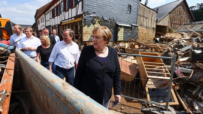 Angela Merkel and Armin Laschet in Iversheim, near Bad Munstereifel, North Rhine-Westphalia state