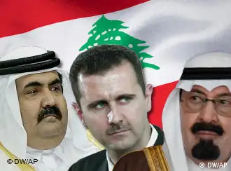 Bashar Assad Emir of Qatar Sheik Hamad Bin Khalifa Al Thani King Abdullah of Saudi Arabia --- DW-Grafik: Peter Steinmetz 2010_07_27-Libanon-Katar-Syrien-und-Saudi-Arabien