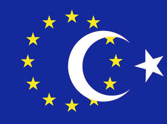 A Turkish flag superimposed with the EU flag