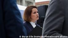 18/07/2021***
Sviatlana Tsikhanouskaya speaks at a rally for Belarus rights at Freedom Plaza in Washington, D.C. on July 18, 2021. Tsikhanouskaya is a Belarusian human rights activist and politician who ran in the 2020 Belarusian presidential election as the main opposition candidate. (Photo by Bryan Olin Dozier/NurPhoto)