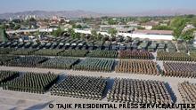 A general view of a parade following a nationwide military exercise, in Dushanbe, Tajikistan July 22, 2021. Tajik Presidential Press Service/Handout via REUTERS ATTENTION EDITORS - THIS IMAGE WAS PROVIDED BY A THIRD PARTY. NO RESALES. NO ARCHIVES. MANDATORY CREDIT.