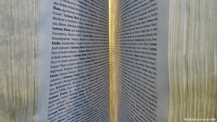 Blick in die aufgeschlagenen Seiten eines sehr dicken Buches, in dem eng gedruckt und alphabetisch sortiert Namen, Orte, Länder und Jahreszahlen aufgelistet sind