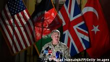 Head of the US Central Command, General Kenneth McKenzie, speaks during a press conference at the former Resolute Support headquarters in the US embassy compound in Kabul on July 25, 2021. (Photo by SAJJAD HUSSAIN / AFP) (Photo by SAJJAD HUSSAIN/AFP via Getty Images)