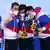 Das unter neutraler Flagge startende Turn-Team aus Russland bejubelt olympisches Gold in Tokio 2020