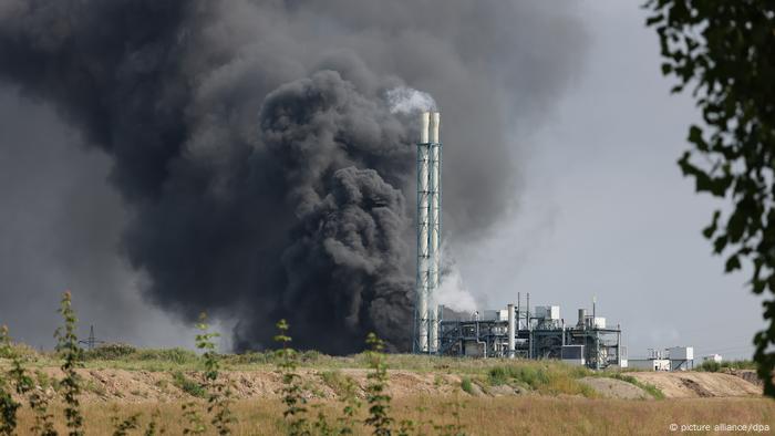 The explosion sent plumes of black smoke into the sky