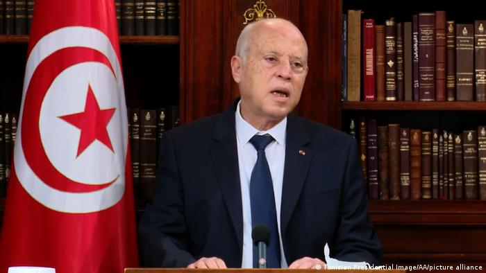  Tunisian President Kais Saied in Tunis, on July 26, 2021.