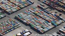 HAMBURG, GERMANY - APRIL 24: This aerial view shows hundreds of containers stored at the EUROKAI KGaA container terminal at the Hamburg harbour on April 24, 2010 in Hamburg, Germany. German business confidence rose more than economists forecast to a two-year high in April as the global economic recovery boosted export demand and warmer weather allowed workers back onto construction sites. (Photo by Andreas Rentz/Getty Images)