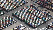 HAMBURG, GERMANY - APRIL 24: This aerial view shows hundreds of containers stored at the EUROKAI KGaA container terminal at the Hamburg harbour on April 24, 2010 in Hamburg, Germany. German business confidence rose more than economists forecast to a two-year high in April as the global economic recovery boosted export demand and warmer weather allowed workers back onto construction sites. (Photo by Andreas Rentz/Getty Images)