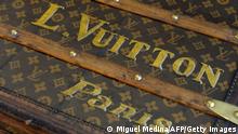 View of a vintage trunk displayed at the bag workshop of luxury brand Louis Vuitton, part of France-based luxury goods company LVMH Moet Hennessy Louis Vuitton SA, in Asnieres-sur-Seine near Paris on June 15, 2013. AFP PHOTO / MIGUEL MEDINA (Photo credit should read MIGUEL MEDINA/AFP via Getty Images)