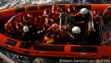 A rigid-hulled inflatable boat (RHIB) from the German NGO migrant rescue ship Sea-Watch 3 returns to the ship after rescuing twelve migrants from a wooden boat in international waters north of Libya, in the western Mediterranean Sea, August 2, 2021. REUTERS/Darrin Zammit Lupi