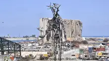 BEIRUT, LEBANON - AUGUST 02: a view of a 25-metre-tall steel sculpture dubbed The Gesture by Lebanese artist Nadim Karam, made from debris resulting from the aftermath of the blast at the port of Lebanon's capital Beirut that took place on August 4, 2020, in Beirut, Lebanon on August 02, 2021. Houssam Shbaro / Anadolu Agency