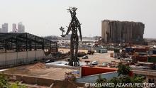 The Gesture, a 25-meter sculpture by Lebanese architect Nadim Karam to commemorate victims of last year's Beirut blast, is seen at the capital's port in Lebanon, July 30, 2021. Picture taken July 30, 2021. REUTERS/Mohamed Azakir
