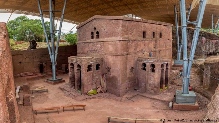 Orthodox underground monolithic church carved into the rock in Lalibela