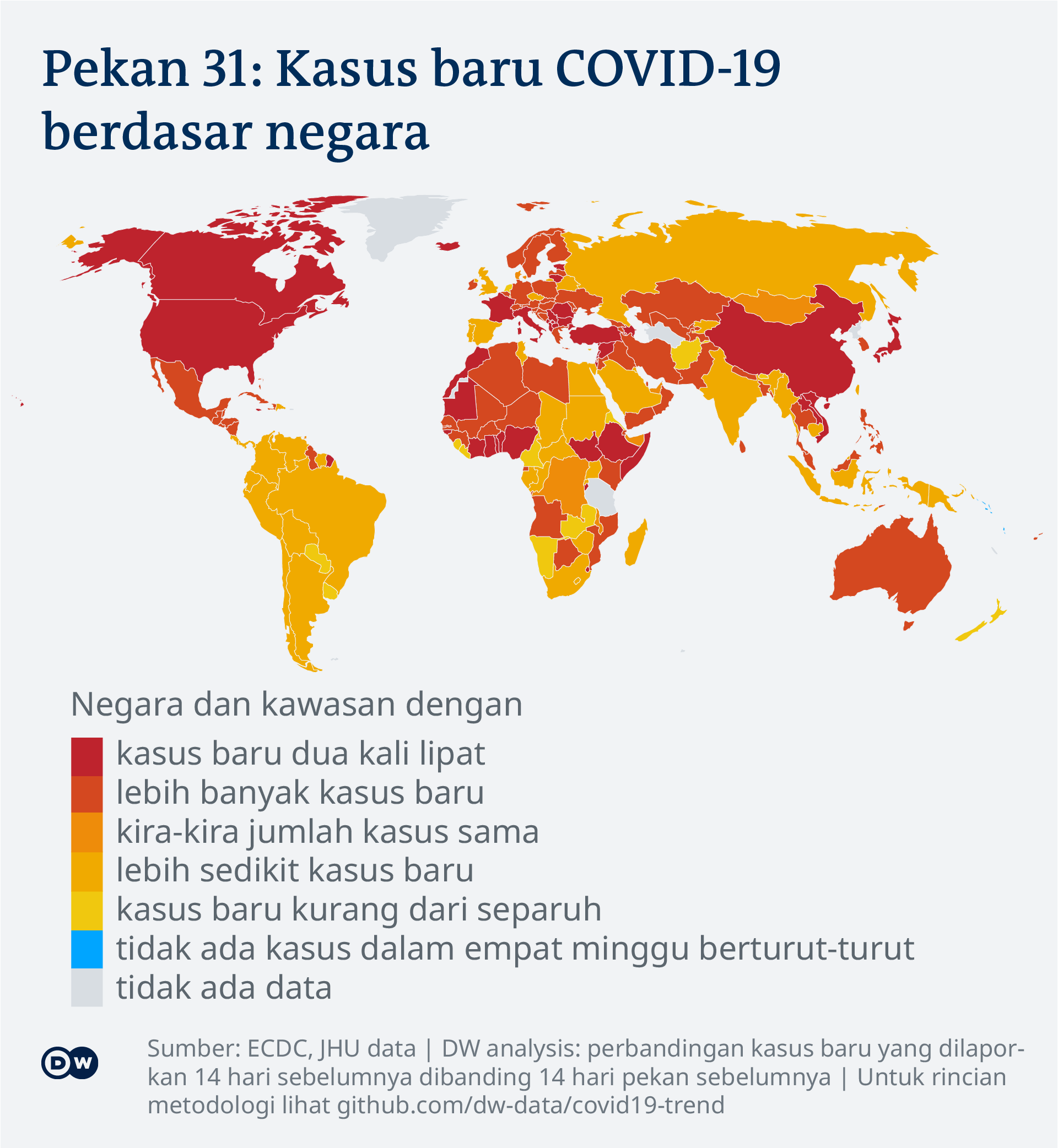 Jumlah kasus baru baru COVID-19 di dunia