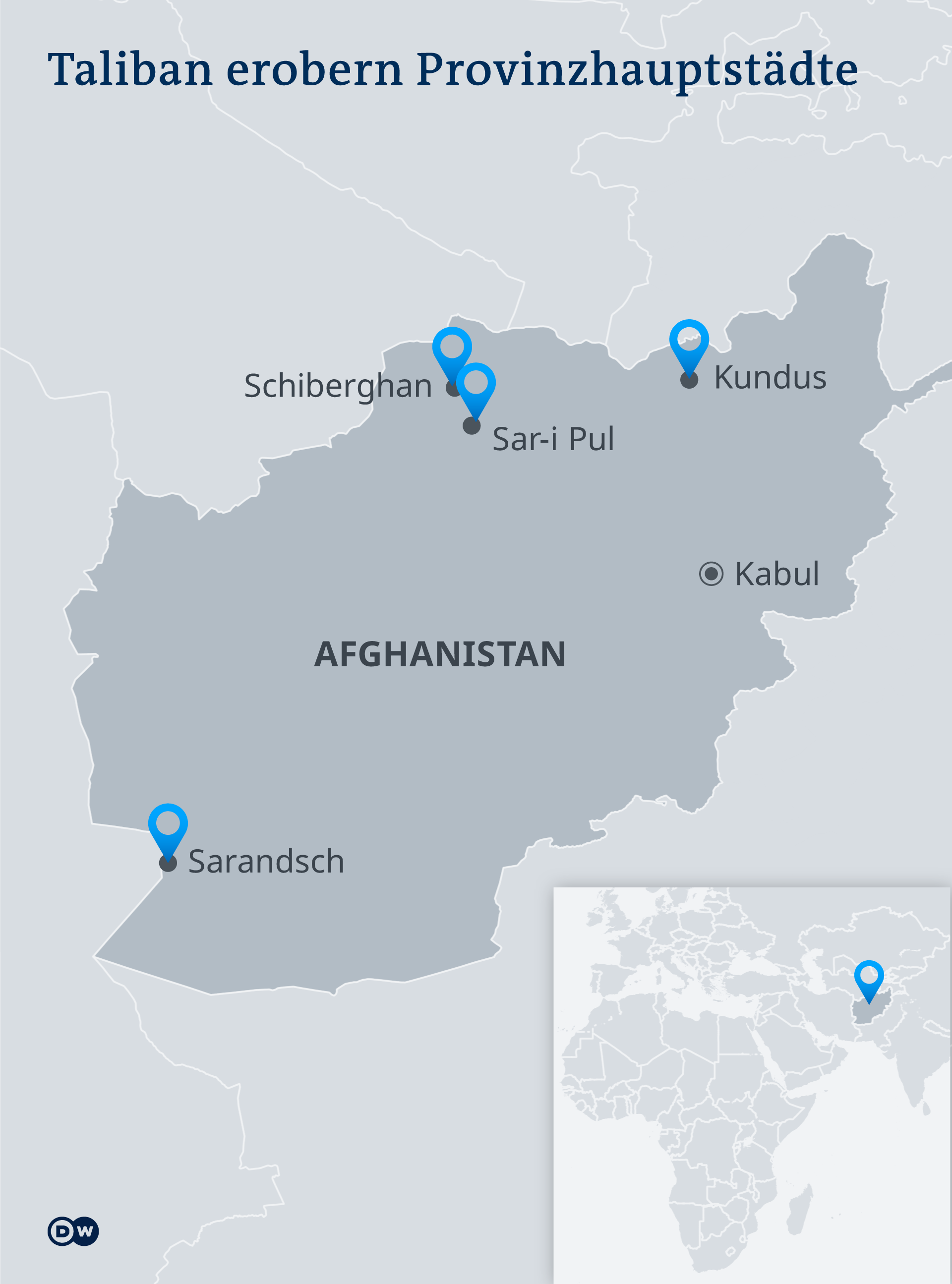 Karte Taliban erobern Provinhauptstädte in Afghanistan DE