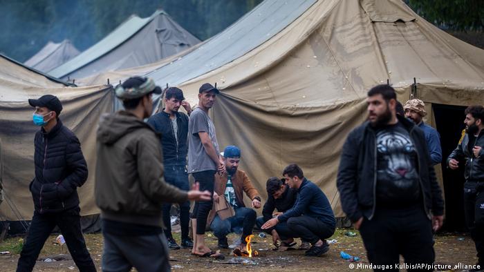 Migrants at newly built camp in Lithuania