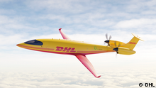 DHL Express startet in emissionsfreie Zukunft der Luftfahrt: Kauf der ersten vollständig elektrischen Frachtflugzeuge von Eviation. dhl-eviation-alice-sky-side