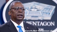 Defense Secretary Lloyd Austin speaks at a press briefing at the Pentagon, Wednesday, July 21, 2021 in Washington. (AP Photo/Kevin Wolf)