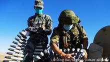 (210805) -- YINCHUAN, Aug. 5, 2021 (Xinhua) -- Military personnel prepare equipment for a joint military drill by the Chinese and Russian armies on Aug. 5, 2021. A joint military exercise by the Chinese and Russian armies will be held from Aug. 9 to 13 at a training base of the People's Liberation Army (PLA) in northwest China's Ningxia Hui Autonomous Region. TO GO WITH Chinese, Russian militaries to hold joint drill in NW China (Photo by Ding Kai/Xinhua)