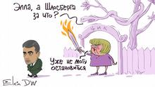 Karikatur - russischer Politiker Lew Schlosberg wird von der Leiterin zentraler Wahlkommission in Russland Ella Panfilowa weggejagt. Auf die Frage: Und weshalb
Schlosberg? antwortet sie: Kann nicht mehr halten.