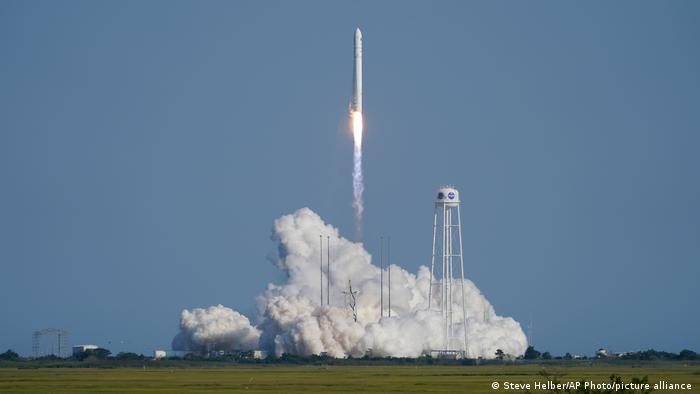 Northrop Grumman's Antares rocket lifts off the launch pad at the NASA Test Flight Facility, Tuesday, Aug. 10, 2021, in Wallops Island, Va. The rocket carries a Cygnus space vessel that will deliver supplies to the International Space Station.