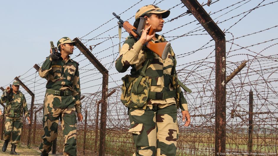 Indian Border Security Force (BSF) soldiers patrolling at North 24 Pargana at the India-Bangladesh Border on the outskirts of Kolkata