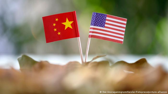 The national flags of China and the US