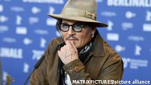 PLEASE CREDIT ALL USES WORLD RIGHTS Actor Johnny Depp attends the press conference for Minamata during the 70th Berlin International Film Festival at the Grand Hyatt Berlin in Berlin, Germany. FEBRUARY 21st 2020 REF: PTY 20522