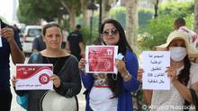 Protestaktion mitten in Tunis gegen Frauenarbeitslosigkeit. Tunesien feiert heute (13.08.2021) den nationalen Frauentag.