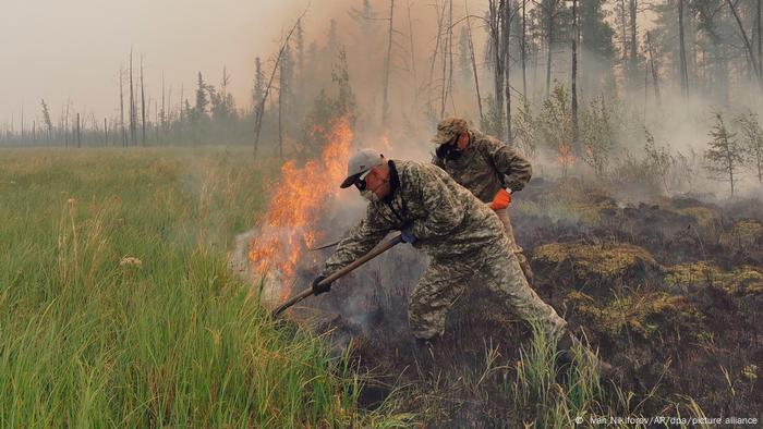 Volunteers fight peat fires in Siberia