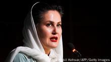 In this photo taken on August 3, 2019, movie director Sahraa Karimi speaks during the Afghan Film Festival opening at Kabul University in Kabul. - The 36-year-old movie director Karimi's female-led picture Hava, Maryam, Ayesha premiered this month at the Venice Film Festival. (Photo by WAKIL KOHSAR / AFP) / TO GO WITH Afghanistan-arts-cinema,FEATURE by Emal Haidary (Photo credit should read WAKIL KOHSAR/AFP via Getty Images)