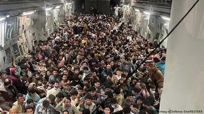 People aboard a US Air Force plane