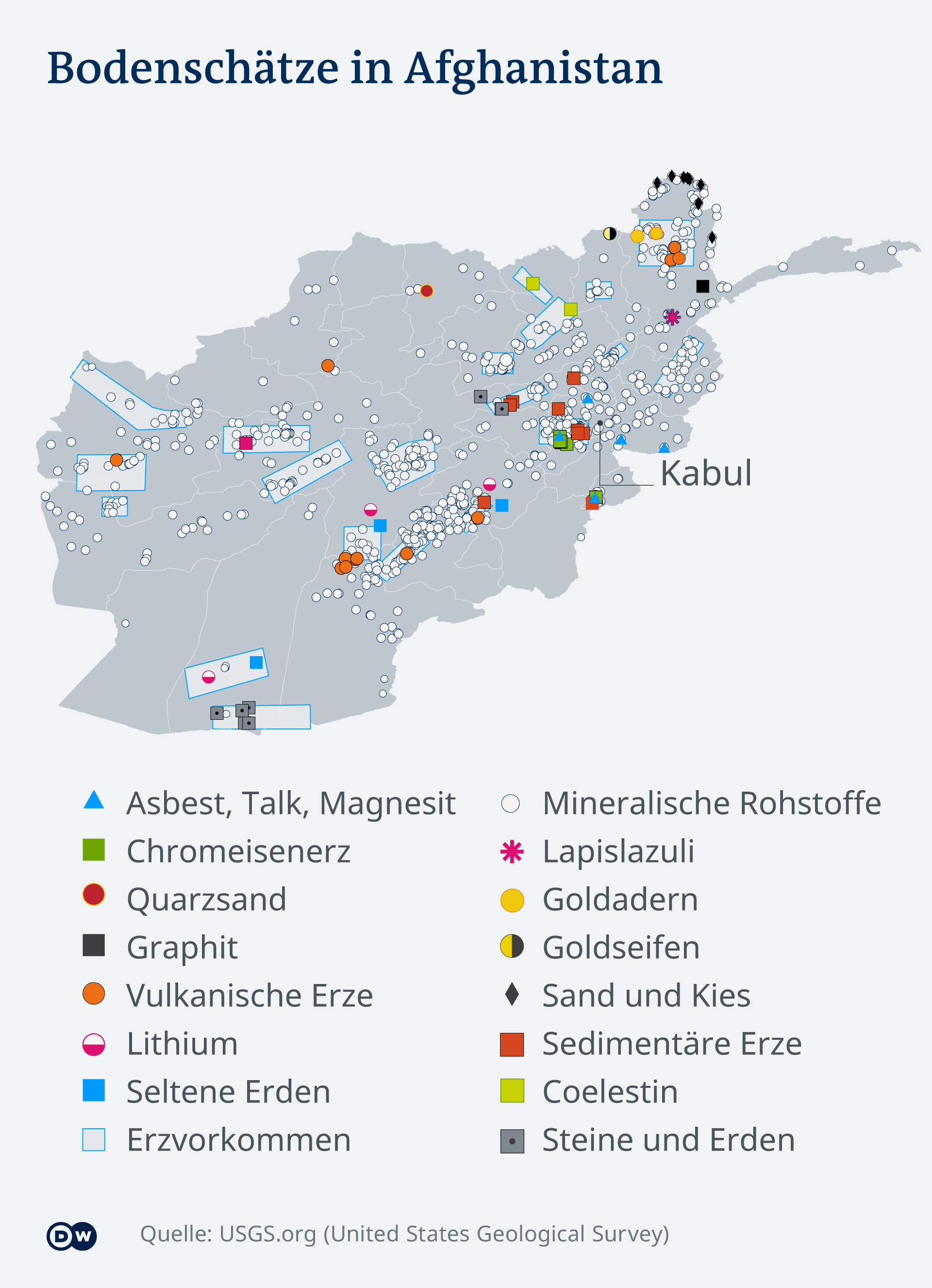 Infografik Karte Bodenschätze in Afghanistan DE