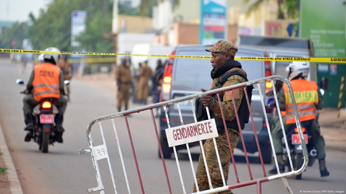 In the capital Ouagadougou police establishes barriers after an attack by gunmen on a restaurant