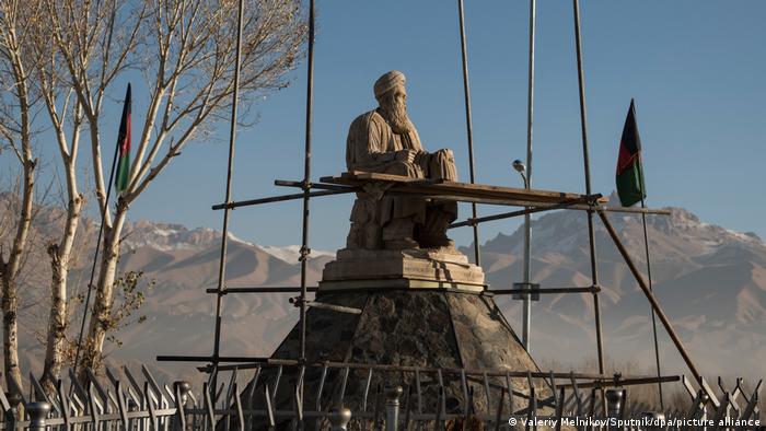 Statue of Hazara political leader Abdul Ali Mazari with mountains in the background
