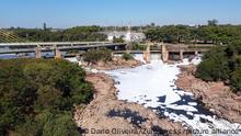 June 3, 2021, sao paulo, sao paulo, Brazil: aerial view of foam caused by pollution and drought at the Salto dam. The federal government issued a water emergency alert this Thursday 27, for the period from June to September in Sao Paulo and four other states located in the Parana River basin, where little rain is forecast for the period . It is the first time such an alert has been issued. In the metropolitan region, the rainfall deficit in relation to the historical average has been happening for months (Credit Image: Â© Dario Oliveira/ZUMA Wire