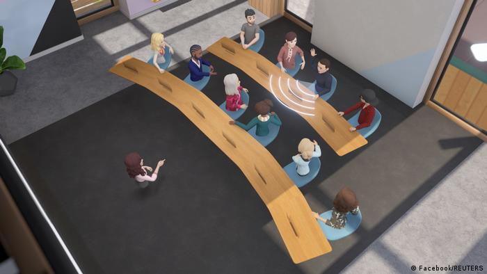 A screenshot of Facebook's Horizon Workrooms, a remote-working app based on virtual reality technology 